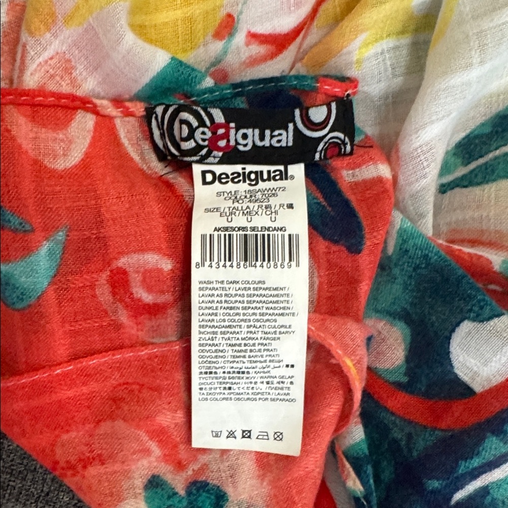Desigual “Born” Parrot Print Scarf | Colorful Boho Statement Wrap - Picture 5 of 6